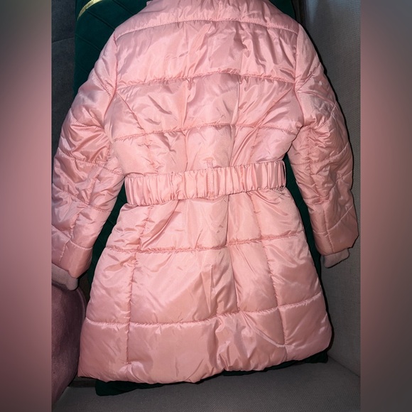 Calvin Klein faux fur hooded Blush Pink Puffer w/Belt Coat - EUC Like New - Picture 11 of 11
